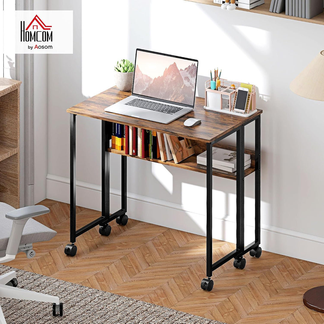 HOMCOM Klapptisch mit Ablagefach und Tasche, 80cm Faltbarer Computertisch für kleine Räume, platzspa