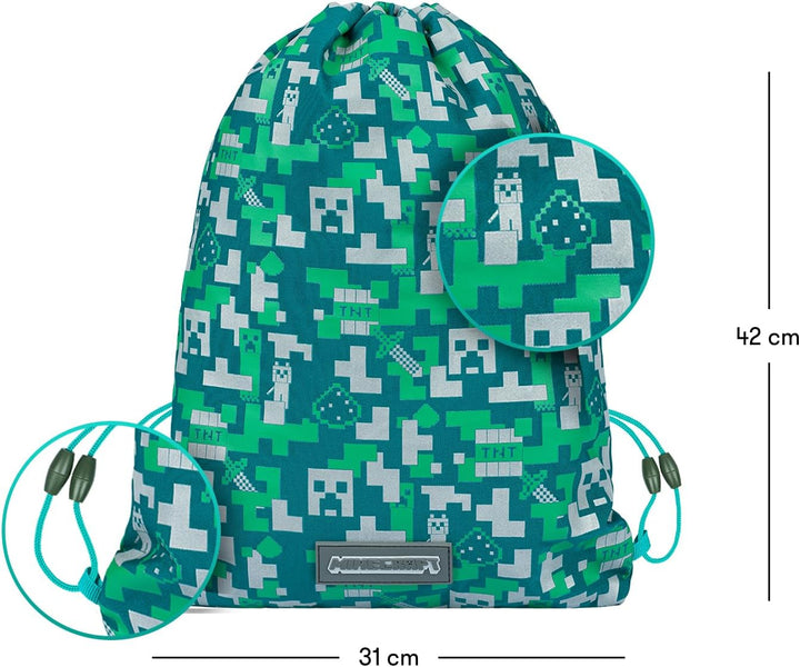 Baagl Minecraft Federmäppchen und Turnbeutel Set 2 Teilig für Jungen und Mädchen, Schule Mäppchen, G