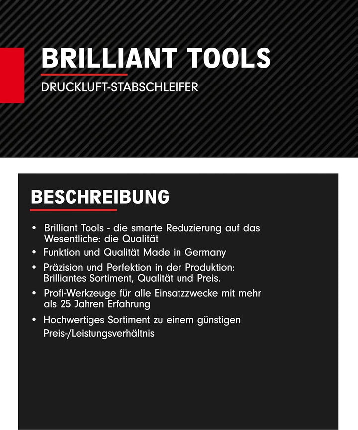 BRILLIANT TOOLS Stabschleifer Druckluft BT160701 20.000 U/min I Geradschleifer abgewinkelt mit Drehz