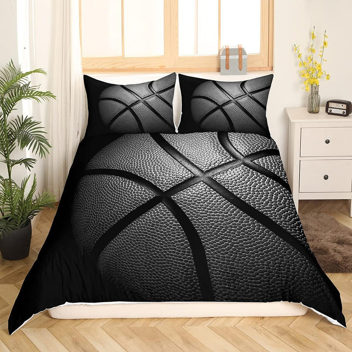 Loussiesd Schwarz Basketball Bettbezug Set Jungs Kinder Sportthema Bettwäsche Set 135x200 cm 3D Bask