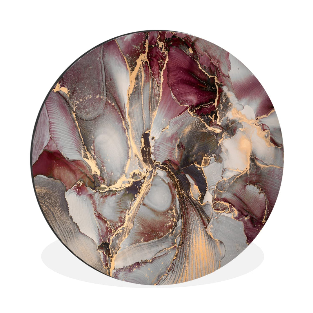 Wandbild Rund Wanddeko Deko Wohnzimmer Bilder 90x90 cm Gold - Marmor - Lila, 90x90 cm