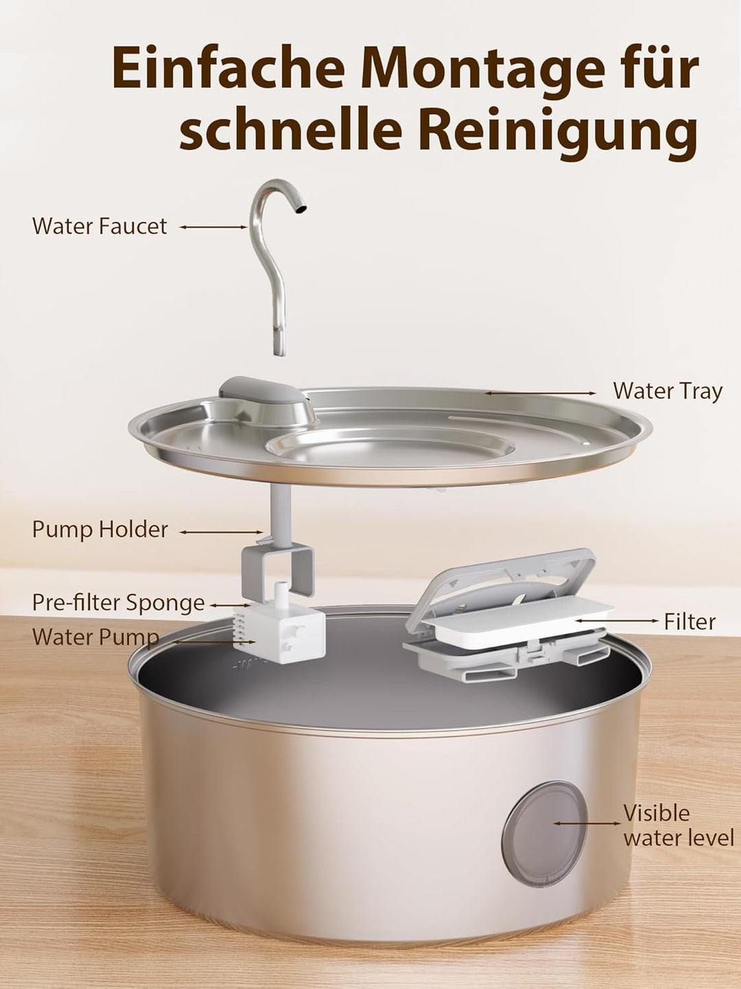 Trinkbrunnen für Hunde, 8L/270 oz Grosse Hundebrunnen/Katzenbrunnen Trinkbrunnen Silver Katzenbrunne