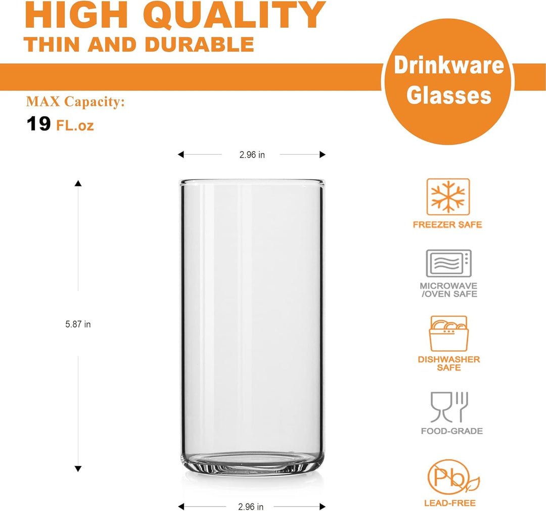 LUXU Trinkgläser, 540 ml, dünne Highball-Gläser, 4 Stück, transparent, hohe Glasbecher für Wasser, S
