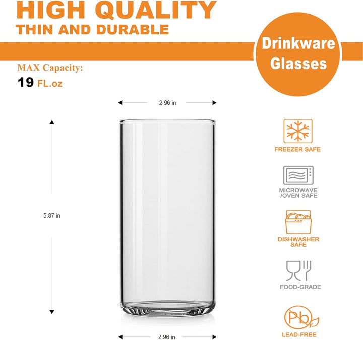 LUXU Trinkgläser, 540 ml, dünne Highball-Gläser, 4 Stück, transparent, hohe Glasbecher für Wasser, S