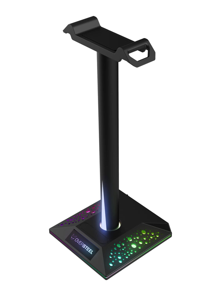 Oversteel - Stellite Gaming-Headset-Ständer, 10 RGB-Beleuchtungsmodi, Anti-Rutsch-Basis, USB, Schwar