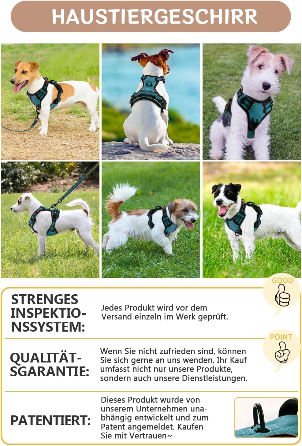 BaoCheng Hundegeschirr Anti Zug Hundegürtel,Kleine/mittlere/grosse Hunde,Atmungsaktives Mesh, Einfac