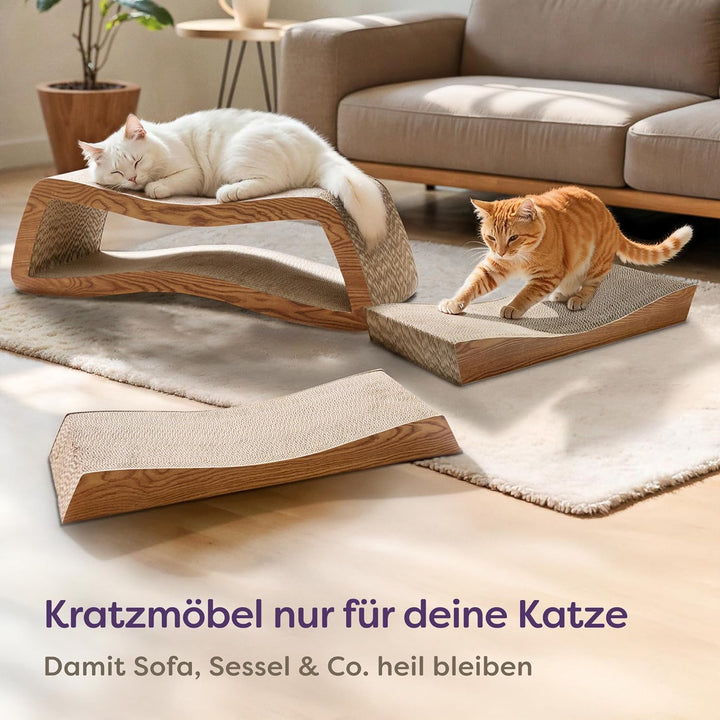 Kratzmöbel Kratzbrett Katze 3-teilig XXL 75cm – Besonders Kratzfeste Kratzpappe zur Krallenpflege –