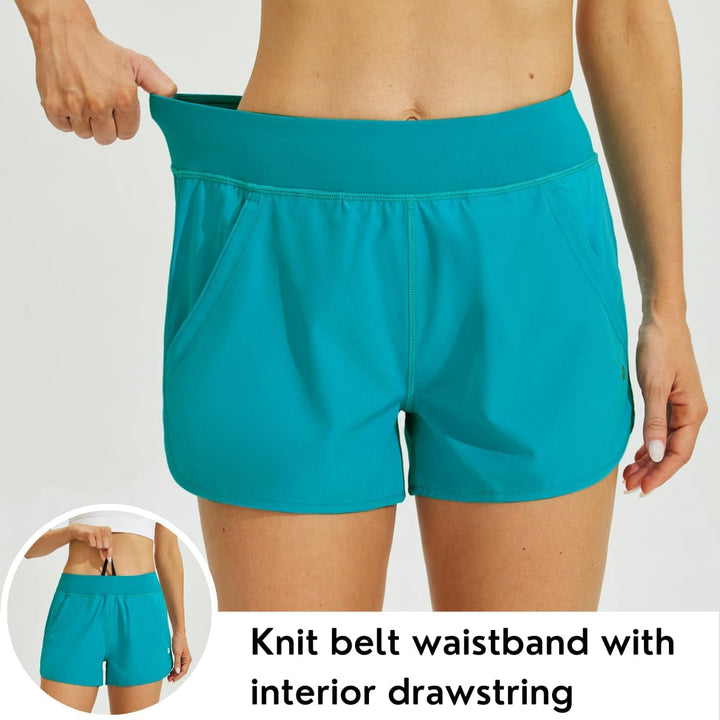 WILLIT Damen 3" Badeshorts Badehose Schwimmen Boardshorts mit Kurzliner Taschen Schnelltrockner UVA