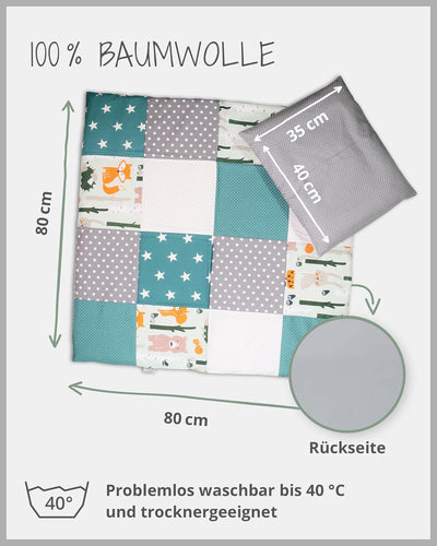 ULLENBOOM ® Baby Bettwäsche aus 100% Baumwolle (OEKO-TEX), 80x80 cm Waldtiere Petrol - 2-teilig (Set