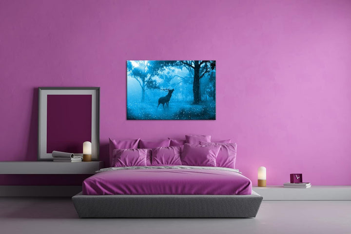 deyoli Anmutiger Hirsch bei Schnee Format: 80x60 Effekt: Monocrome Blau als Leinwandbild, Motiv fert