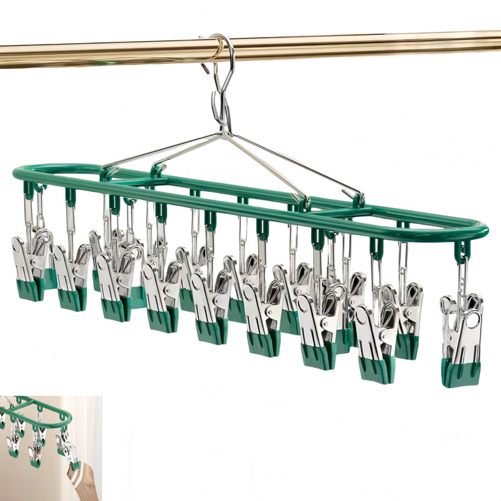 Metall Kleiderständer mit Clips, Edelstahl, Kleider- und Sockenbügel, Wäschetropfbügel mit 20 Clips,