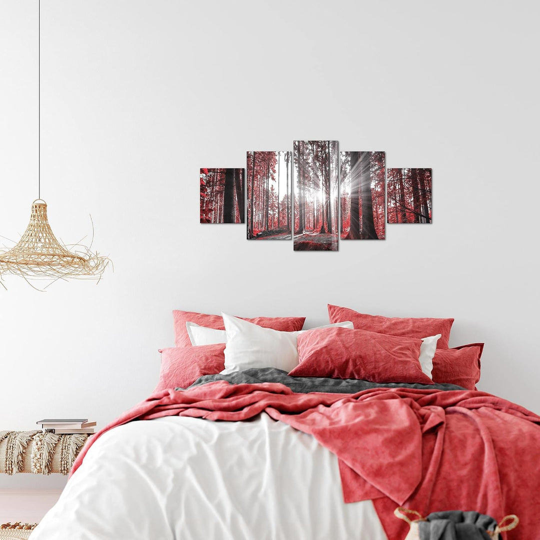 Runa Art Wandbilder Wald Landschaft 5 Teilig Bild auf Vlies Leinwand Deko Schlafzimmer Wohnzimmer So