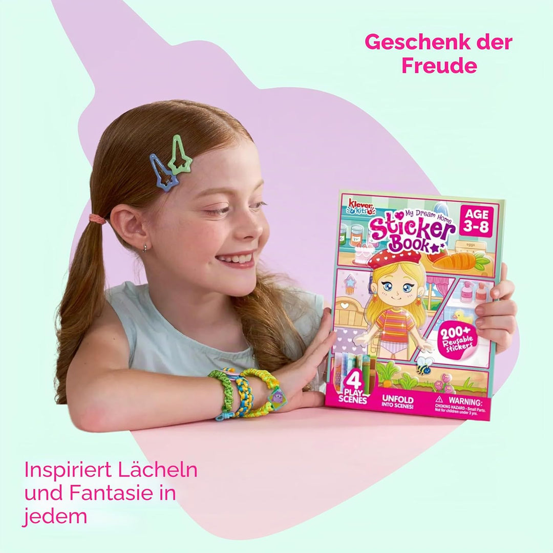 Klever Kits Wiederverwendbares Stickerbuch 3D-Stickerbücher für Kinder, tragbar, wasserdicht, geeign
