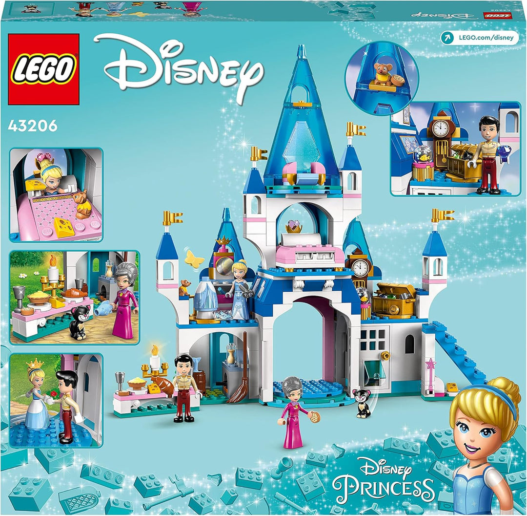 LEGO 43206 Disney Princess Cinderellas Schloss Spielzeug zum Bauen mit 3 Mini-Puppen, Puppenhaus ink