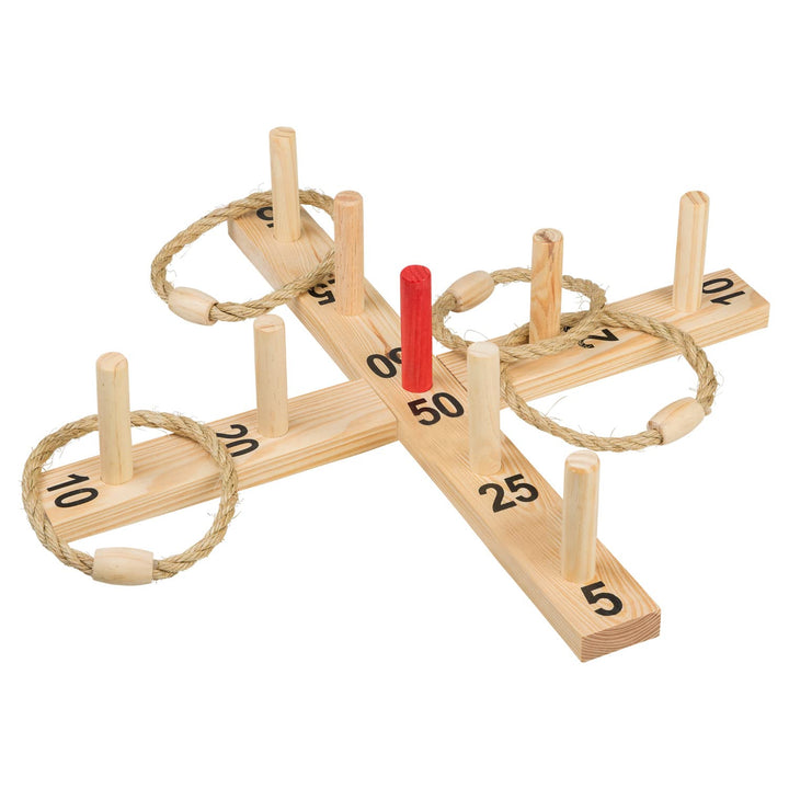 Idena - Ringwurf-Spiel aus Holz mit 9 Spielstäben und 4 Ringen aus Sisal, Geschicklichkeits-Spiel fü
