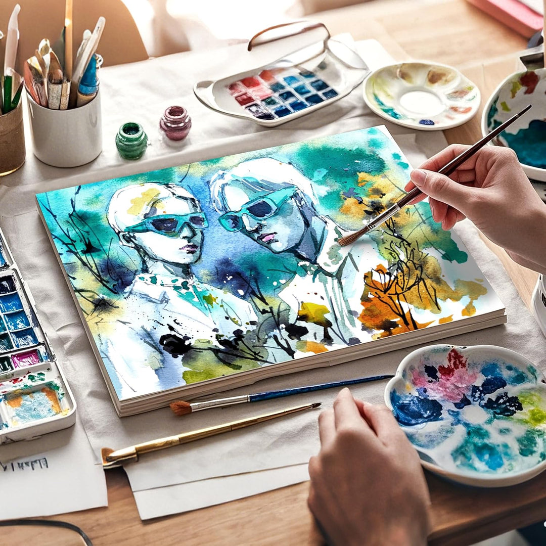 ESENG® Premium Aquarellpapier DIN A3, 100% Baumwolle - 30x Blätte - 300GSM - Weiss, Aquarellblock, M