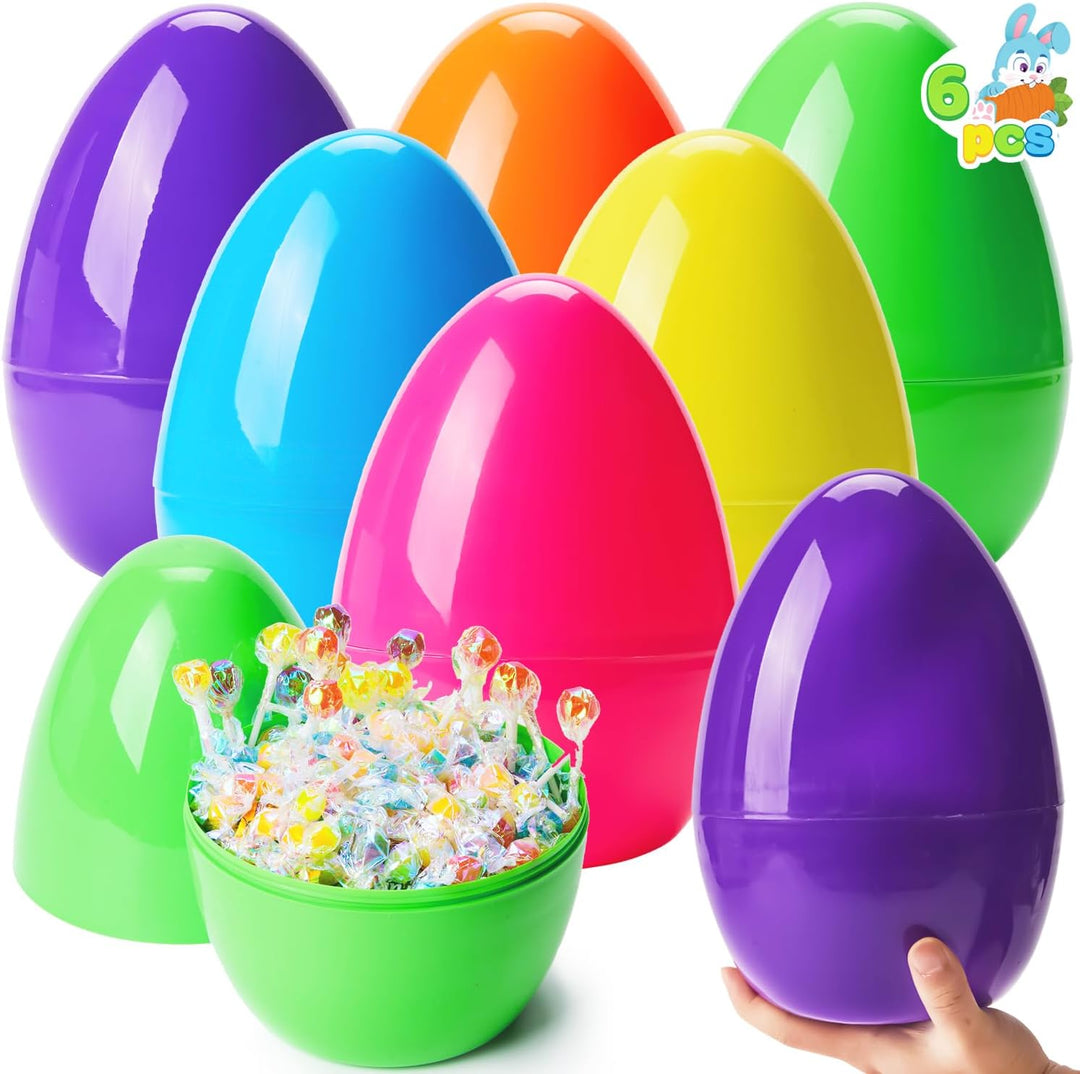 JOYIN 6 Stück 25,4 cm grosse Jumbo-Ostereier aus Kunststoff, hell, solide, Befüllen von Leckereien,