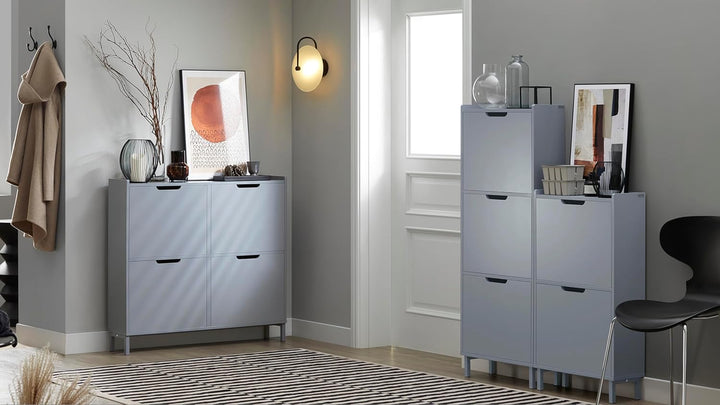 SoBuy Schuhschrank schmal mit 2 Klappen Platzsparender Schuhkipper Hoch Kommode Schuhregal geschloss