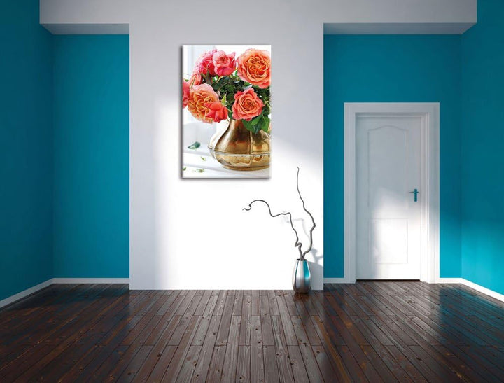 Pixxprint Rosenstrauss, Format: 100x70 auf Leinwand, XXL riesige Bilder fertig gerahmt mit Keilrahme