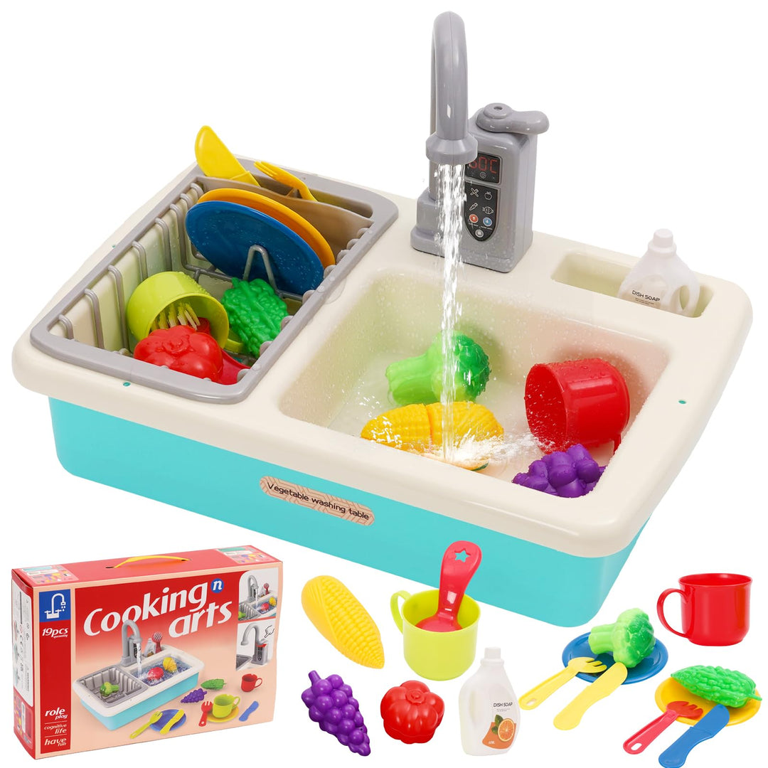 Küchenspüle Spielzeug Set mit Wasserkreislauf, Spielspüle Kinder mit Fliessendem Wasser, Matschküche