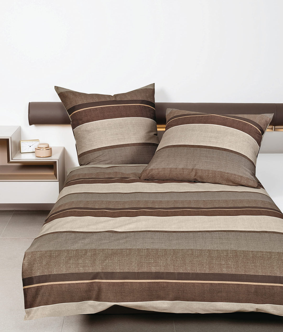 Janine Mako-Satin-Bettwäsche Moments 155x220 + 80x80 cm Caramel-walnuss