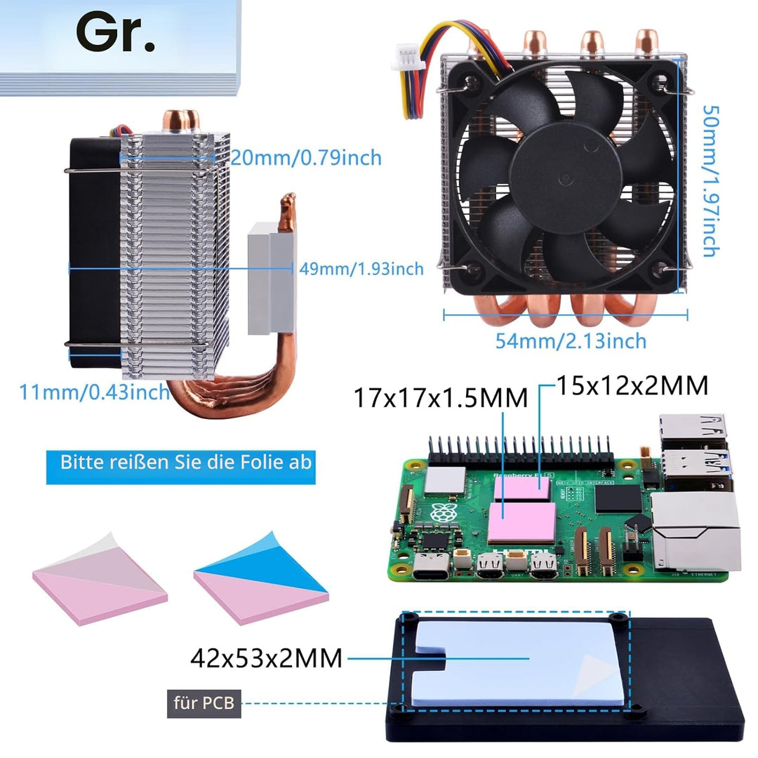 GeeekPi Low-Profile Plus CPU Kühler für Raspberry Pi 5, Pi 5 Aluminium Active Cooler mit Kühllüfter