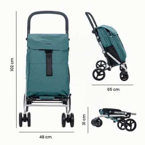 Carlett Einkaufstrolley mit 4 Rädern, faltbar, 64 L Tasche bis 32 kg + 12 L Thermofach, höhenverstel