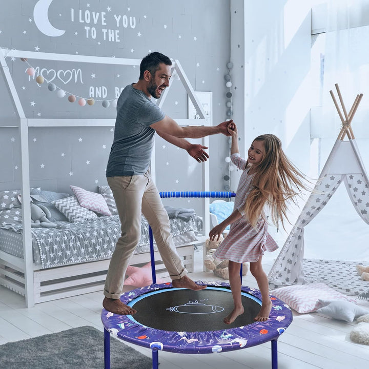Ø91cm Kinder Trampolin Mini Fitness Trampolin Faltbarer Bungee Übungsrebounder mit verstellbarem Han