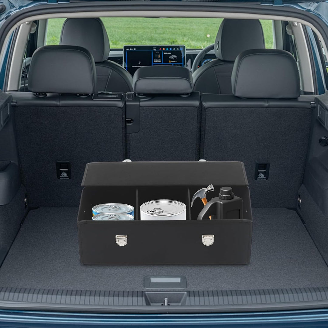 56L Auto Kofferraum Organizer, Leder Kofferraumtasche mit Deckel und Griff, Multifunktionale Aufbewa