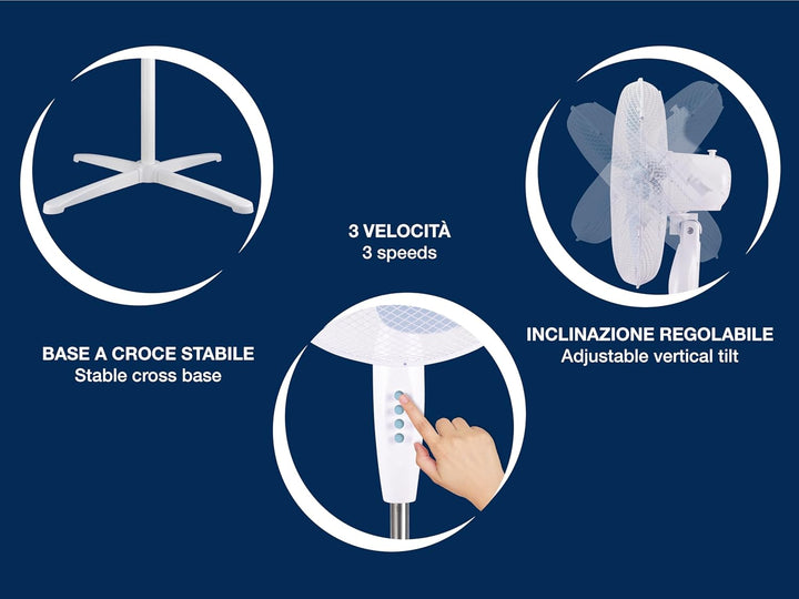 BEPER P206VEN103 Standventilator, 3 Flügel, höhenverstellbar bis 125 cm, 3 Geschwindigkeiten, automa