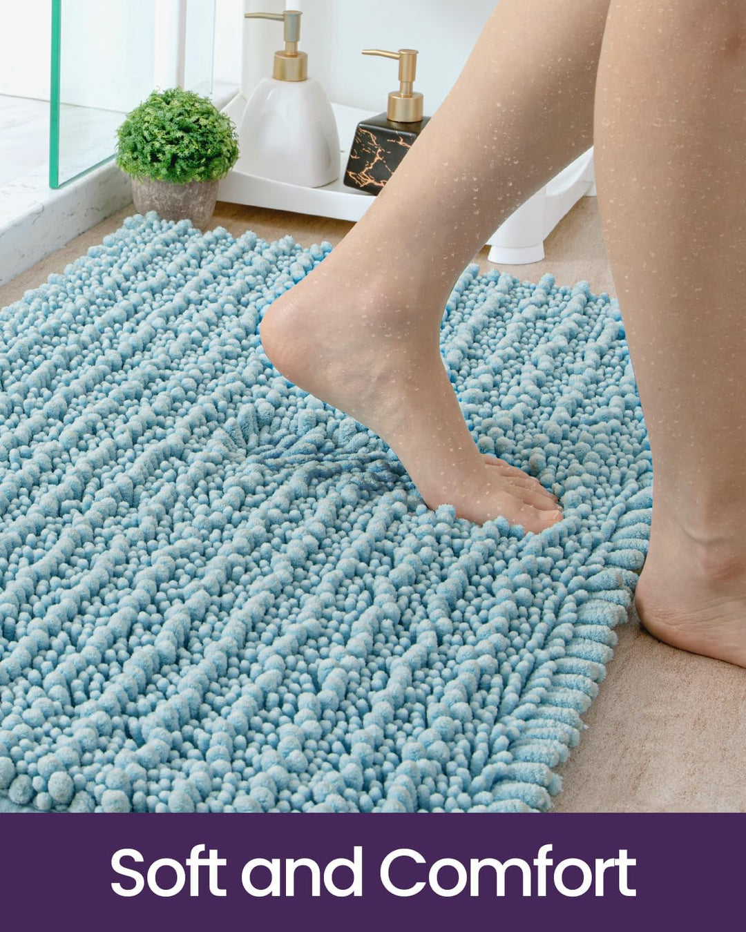 DEXI Badematte, Badezimmerteppich, gross, rutschfest, saugfähig und weich, waschbar, Chenille-Teppic