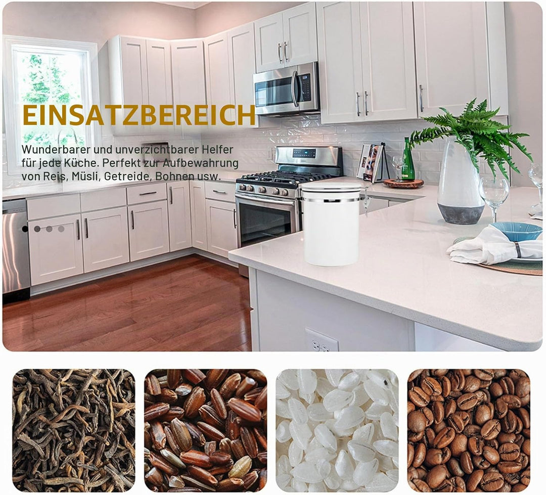 ZONJIE Kaffeekanister luftdicht, 2.8L Kaffeebohnenbehälter aus Edelstahl, 1 kg Bohnen Vakuum-Kaffeed