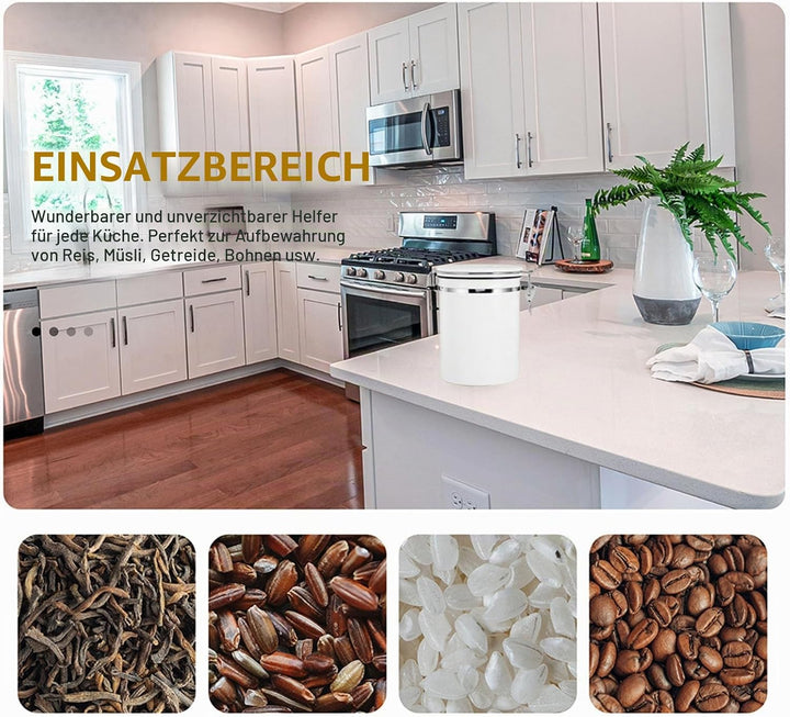 ZONJIE Kaffeekanister luftdicht, 2.8L Kaffeebohnenbehälter aus Edelstahl, 1 kg Bohnen Vakuum-Kaffeed