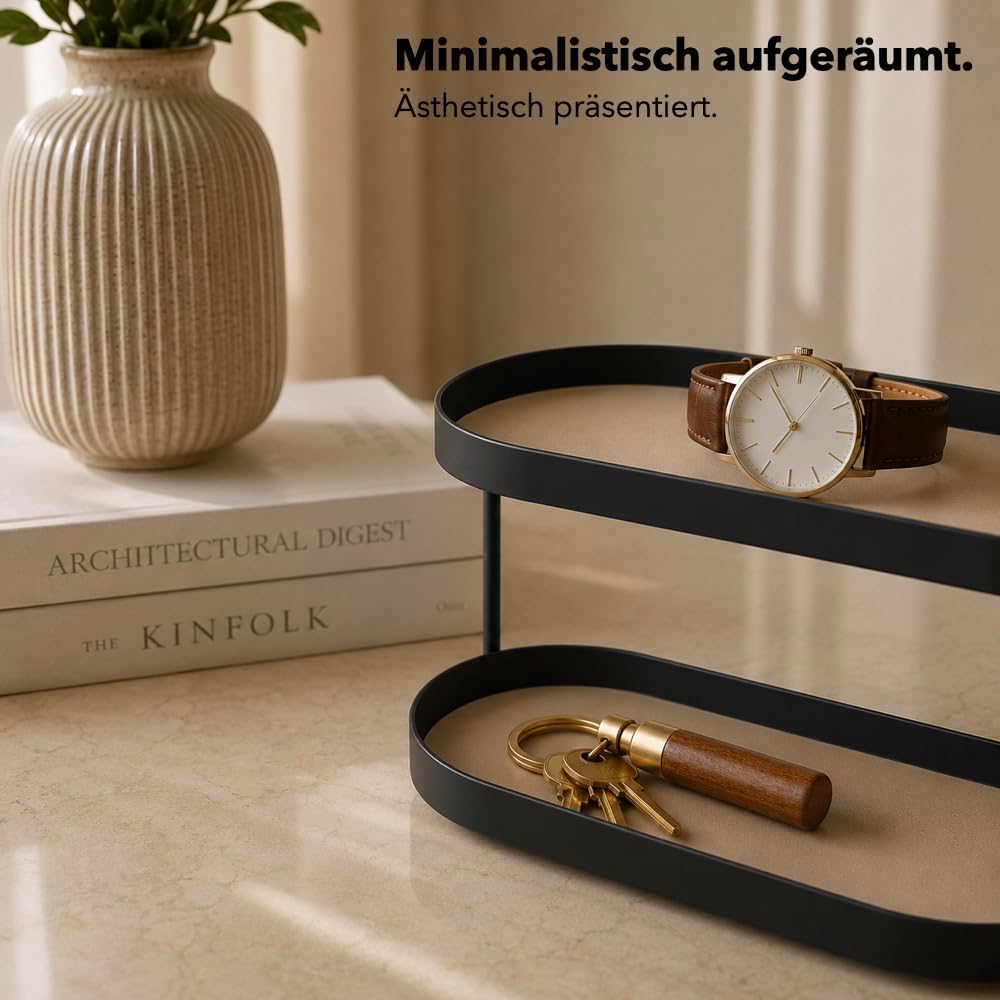 Montagefreier Parfüm Organizer aus Metall &amp; Kunstleder – Grosser Kosmetik Organizer mit zwei Ebenen,
