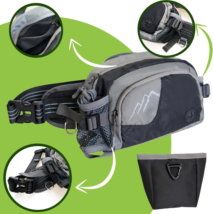 Hundetasche Bauchtasche mit Leckerli-Tasche & 2 Wasserflaschenhalter, Leichte Futterbeutel Hunde mit