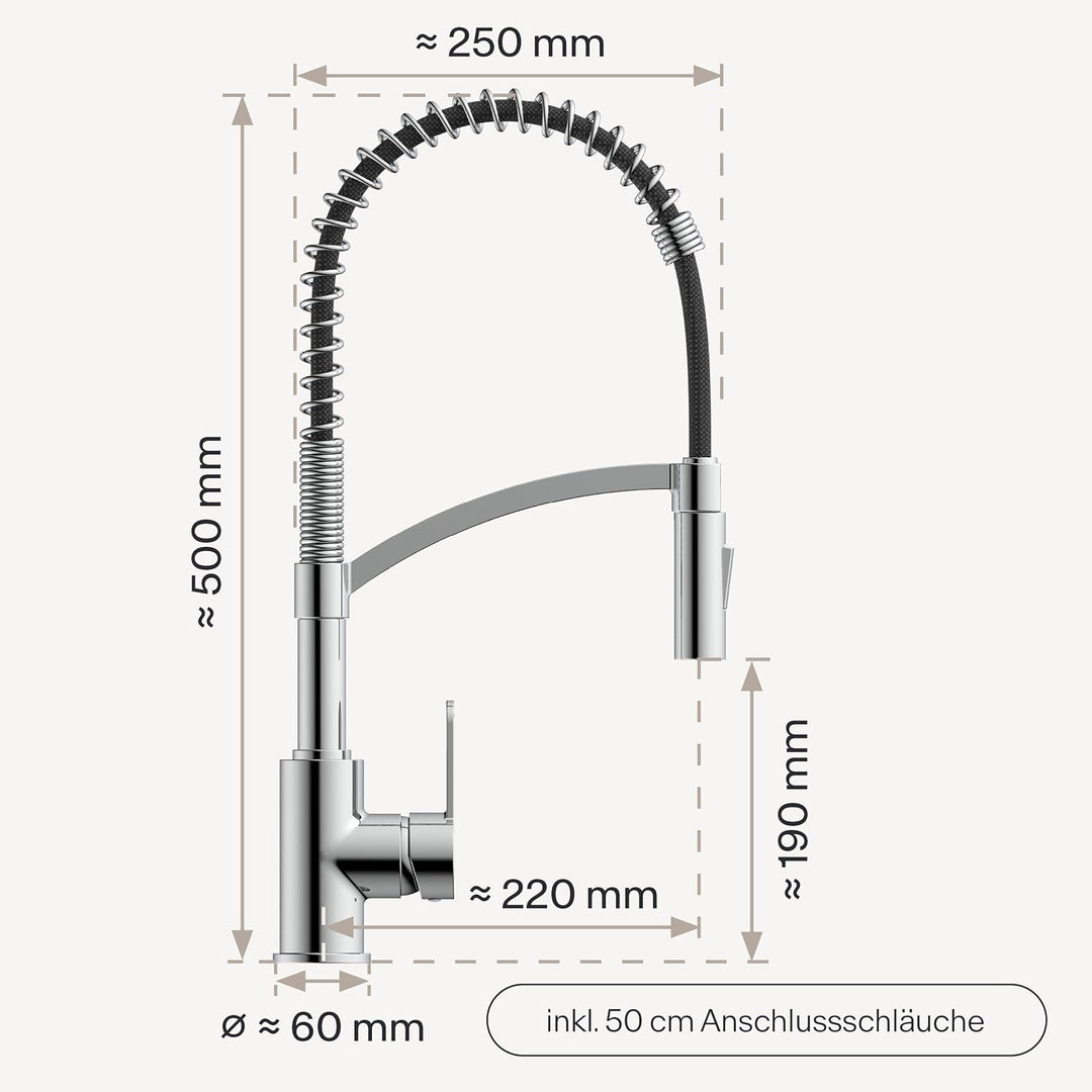 WK3 Küchenarmatur - Design-Wasserhahn Küche - Chrom - Herunterziehbare Brause - Armatur mit Energies