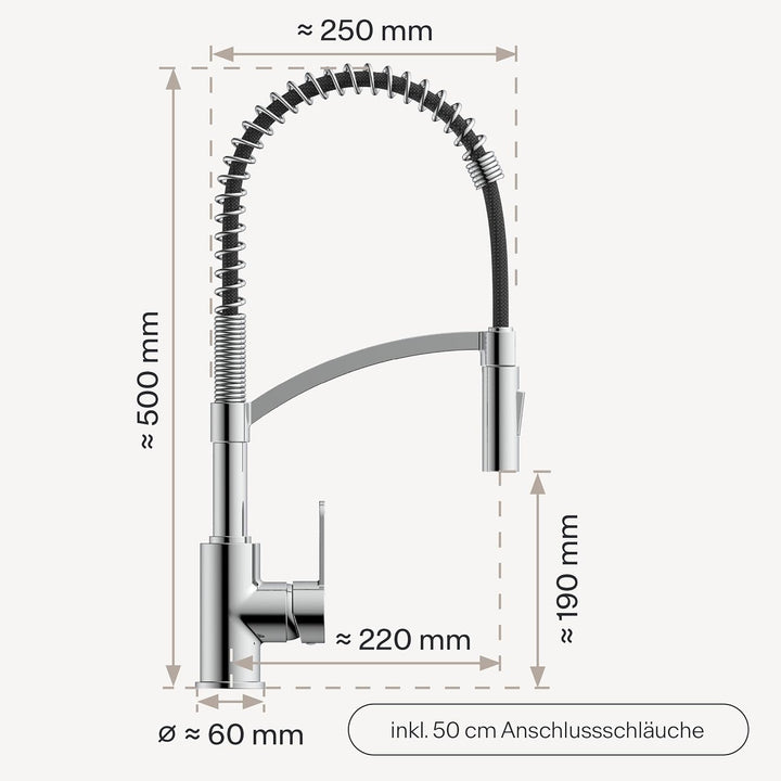 WK3 Küchenarmatur - Design-Wasserhahn Küche - Chrom - Herunterziehbare Brause - Armatur mit Energies