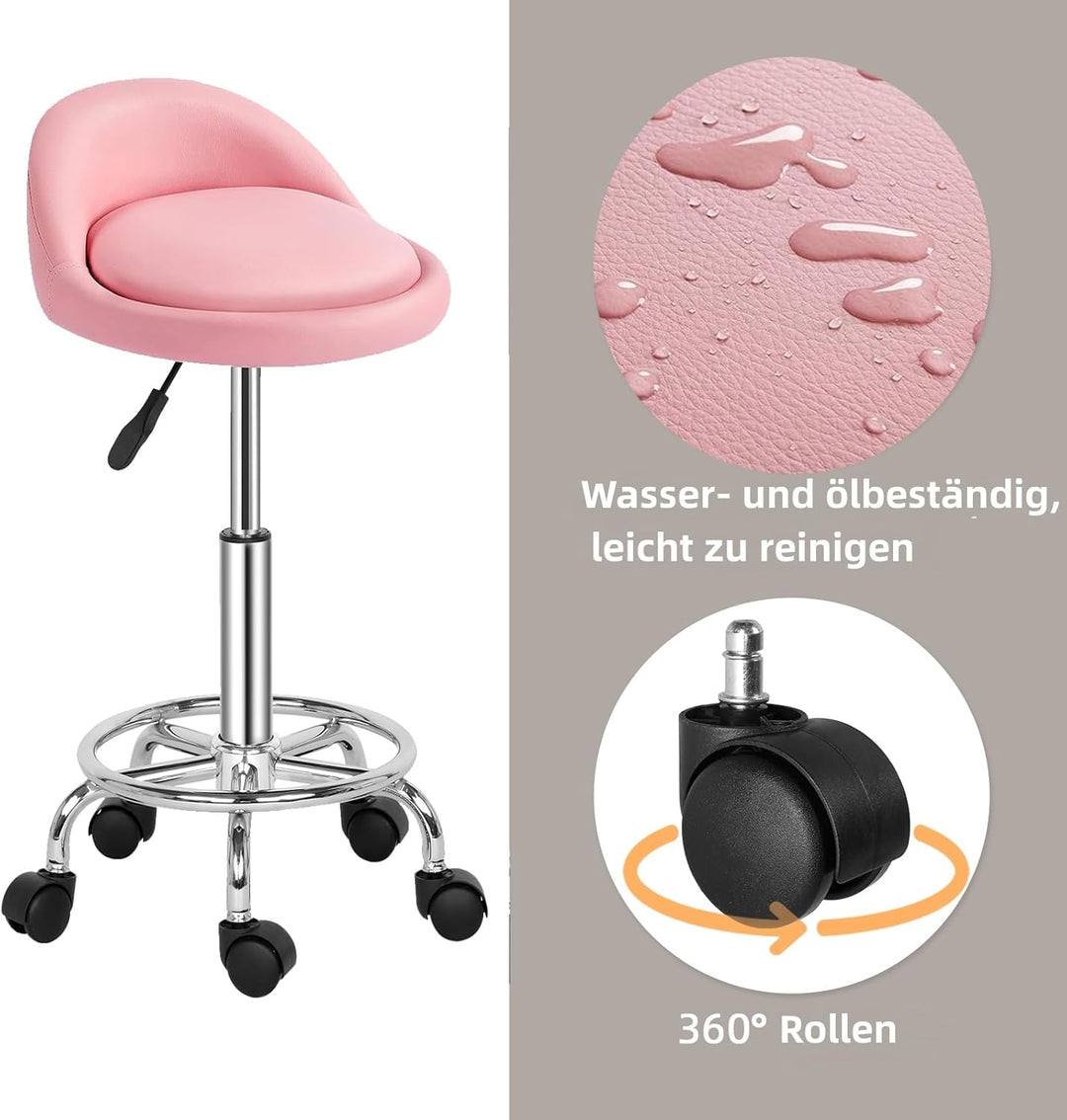 Drehstuhl Bürohocker mit Rollen und Lehne, höhenverstellbarer Arbeitshocker Drehhocker Praxishocker