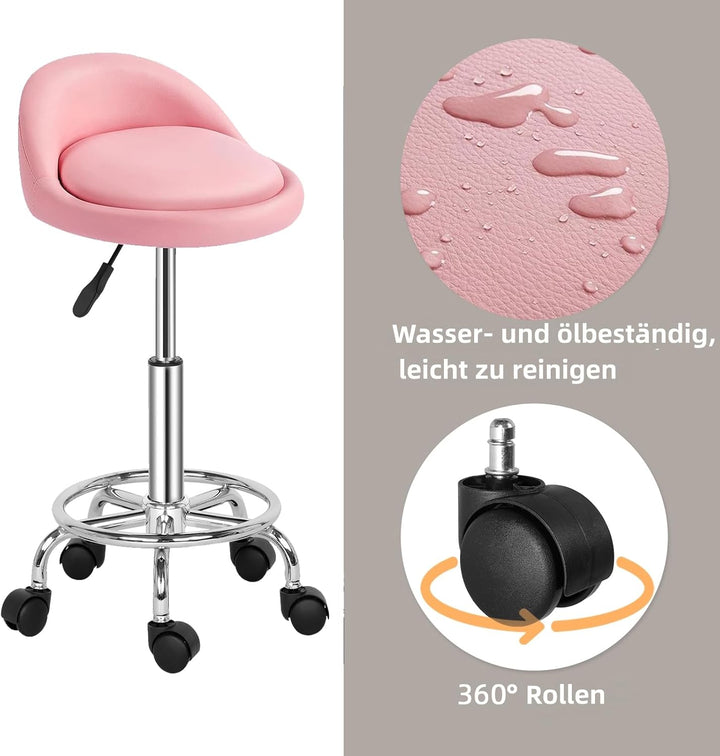 Drehstuhl Bürohocker mit Rollen und Lehne, höhenverstellbarer Arbeitshocker Drehhocker Praxishocker