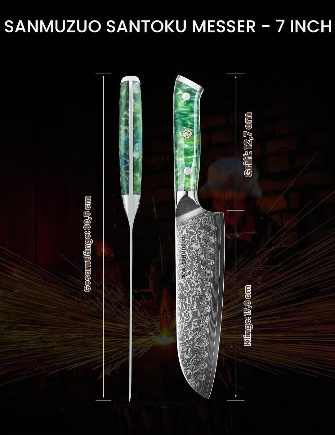 Damastmesser 18 cm Santokumesser - Japanisches Kochmesser - VG 10 Damaskus Stahl Küchenmesser mit Ha