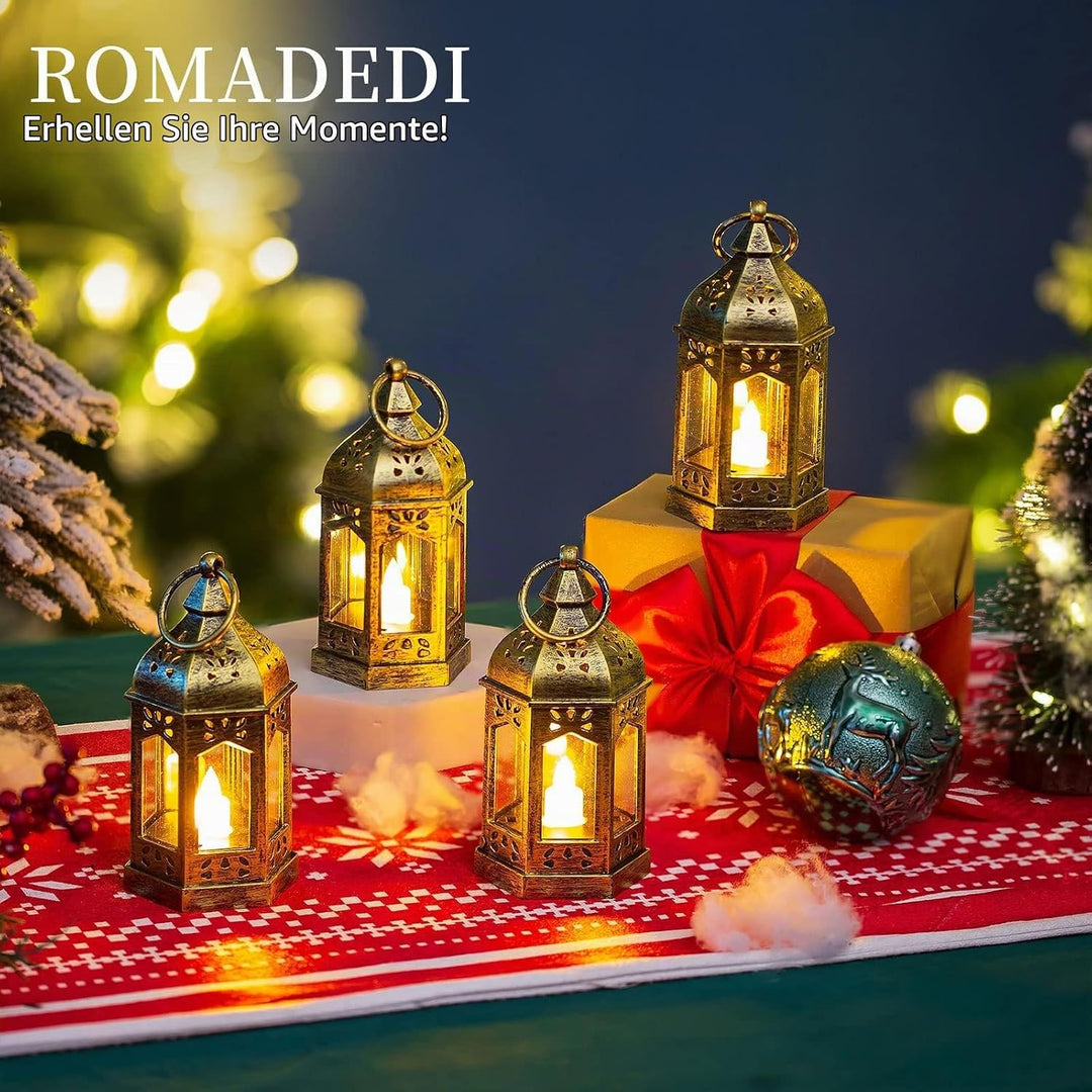 Romadedi Laterne Gold Hochzeit Tischdeko - 20er Set Mini Laterne zum Aufhängen, mit LED Kerzen für P