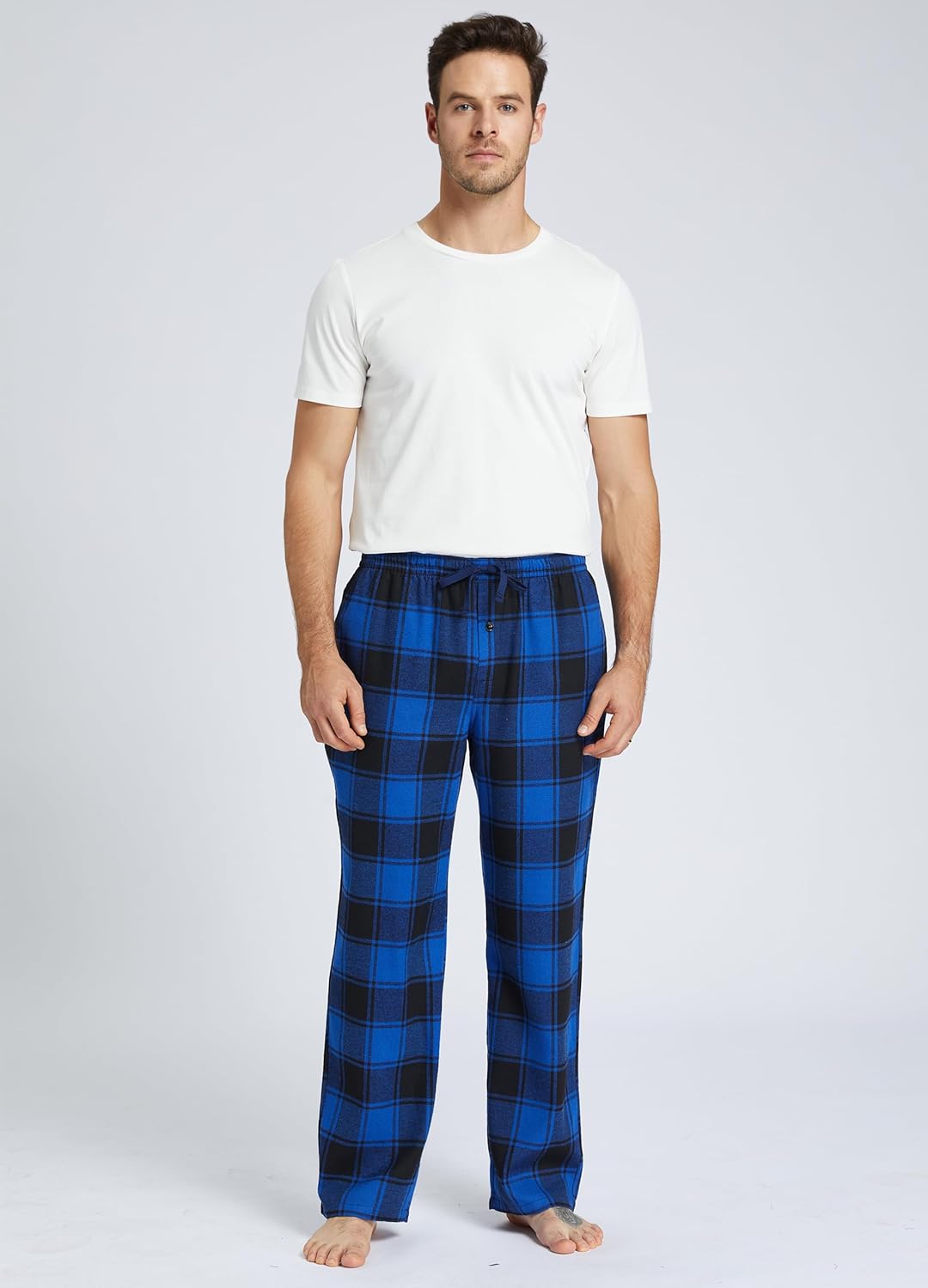 Jveyvth Herren Pyjamahose Flanell Baumwolle kariert Schlaf & Lounge Hose, PJ Hose mit Taschen und Kn