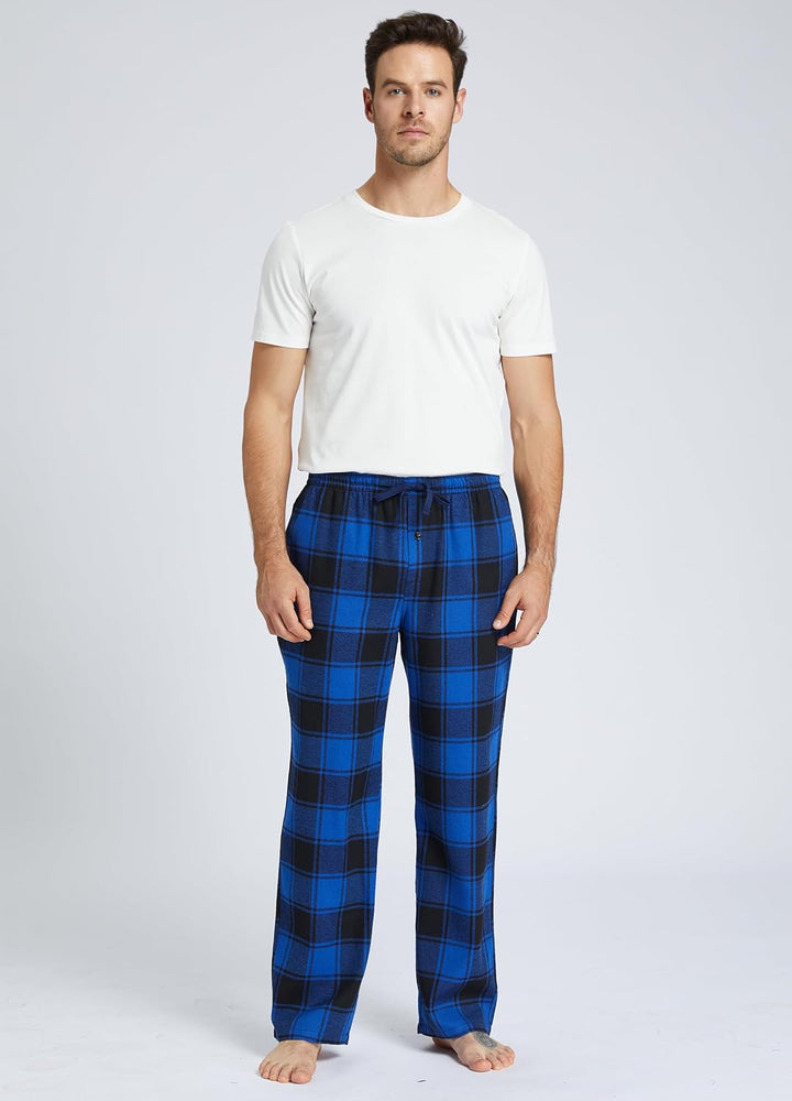 Jveyvth Herren Pyjamahose Flanell Baumwolle kariert Schlaf & Lounge Hose, PJ Hose mit Taschen und Kn