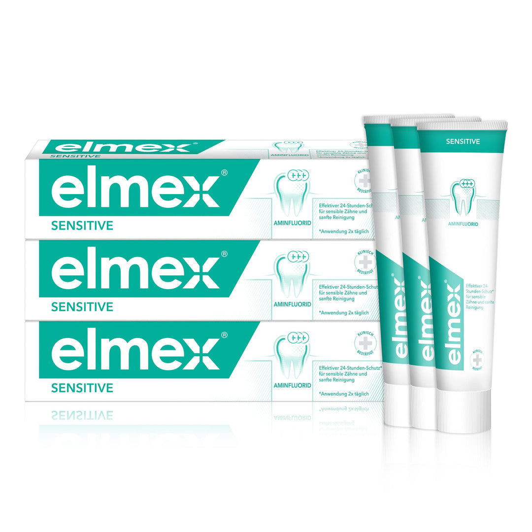 elmex Zahnpasta Sensitive 3x 75ml – sanfte Zahnreinigung und Schutz für schmerzempfindliche Zähne –