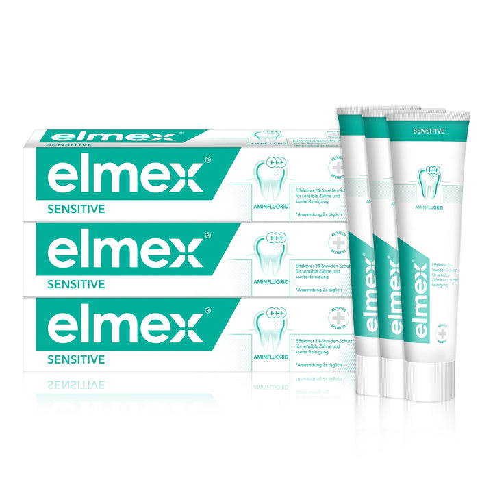 elmex Zahnpasta Sensitive 3x 75ml – sanfte Zahnreinigung und Schutz für schmerzempfindliche Zähne –