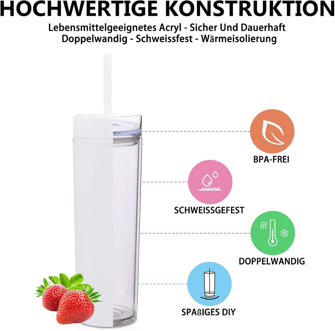 Volhoply 480ml Kunststoff Skinny Becher Mit Deckel und Strohhalm Bulk 8 Pack, Isoliert Doppelwand Bp