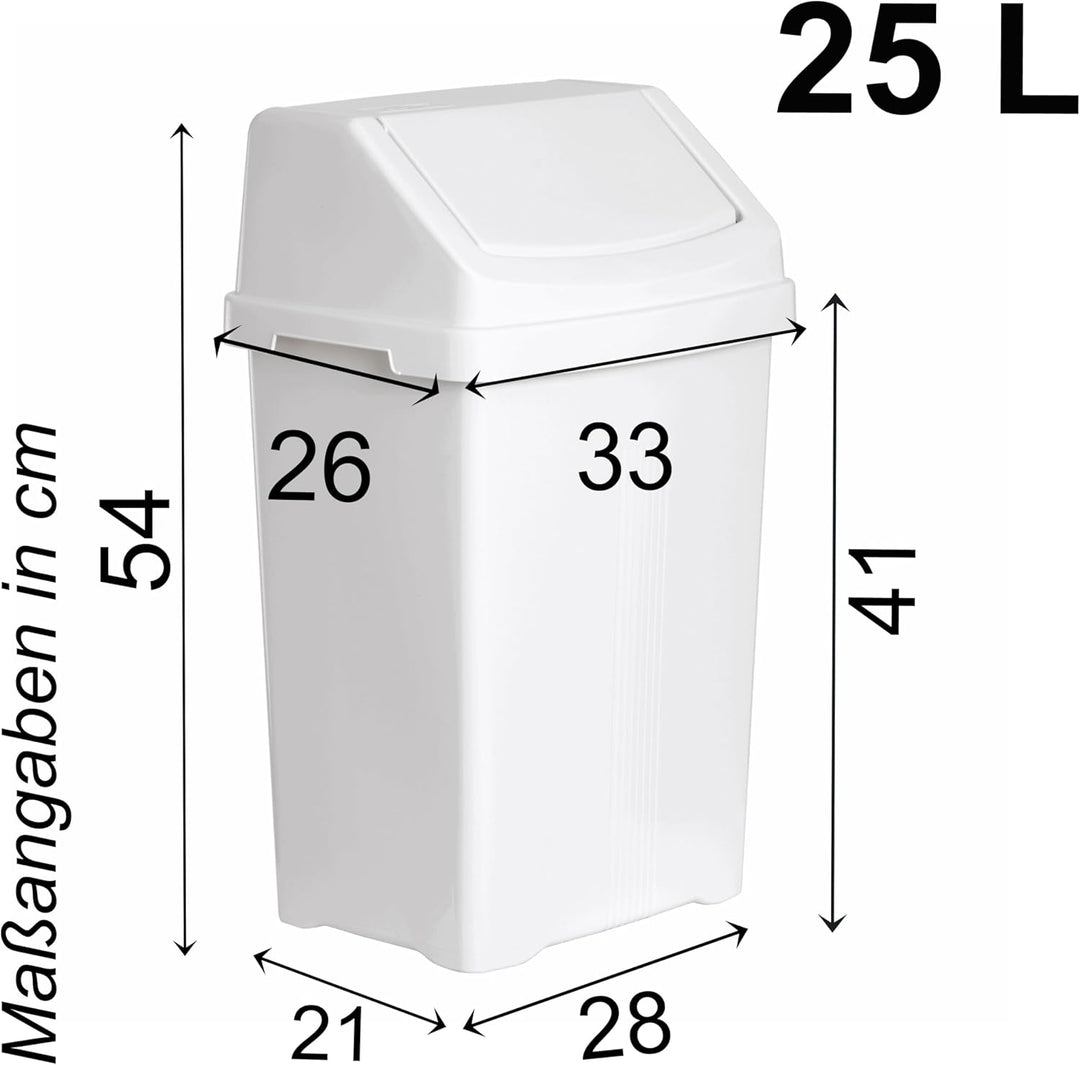 2 Stück Mülleimer Schwingdeckel 25L eckig Weiss Kunststoff Küche Büro Bad Weiss 2 x 25 Liter, Weiss