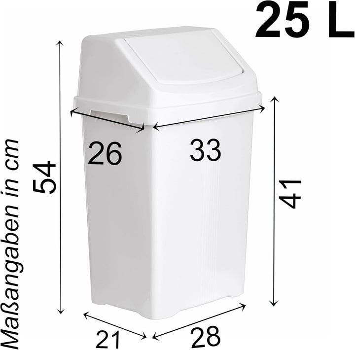 2 Stück Mülleimer Schwingdeckel 25L eckig Weiss Kunststoff Küche Büro Bad Weiss 2 x 25 Liter, Weiss