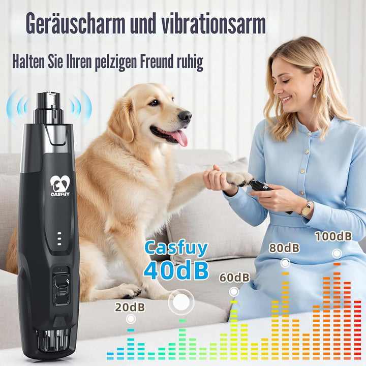 Casfuy Neue 6-Gang Krallenschleifer für Hunde – 50% Mehr Leistung mit 2 LED Lichtern Leise 7 Stunden