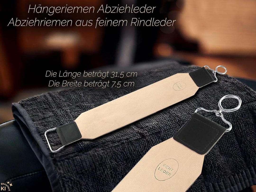 Rasiermesser Set mit Bartpflege Messer Schleifpaste aus Solingen und Extra breitem Abziehleder Strei